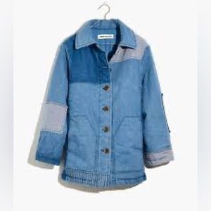 Caron Callahan Denim Paddington Jacket Size M Denim Patchwork Quilted Barn Coat